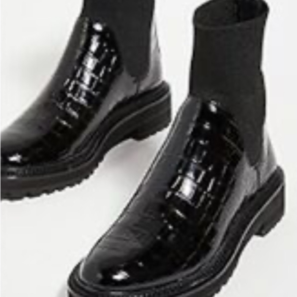 Loeffler Randall Black Croc-Embossed Chelsea Ankle Boots - Picture 2 of 5